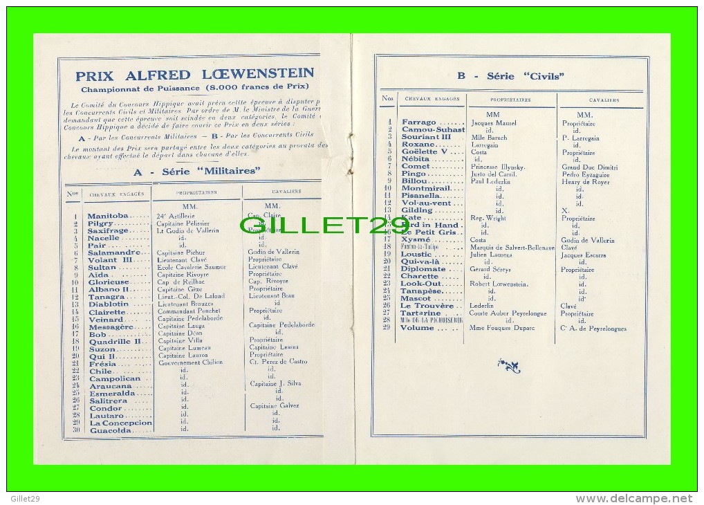 PROGRAMMES - PROGRAM - BIARRITZ (64) 1929 - CONCOURS HIPPIQUE INTERNATIONAL, PELOUSE D'AGUILÉRA - - Programmes