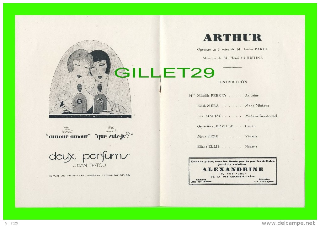 PROGRAMME - PROGRAM - THÉÂTRE DAUNOU, PARIS - " ARTHUR " SAISON 1929-1930 - - Programmes