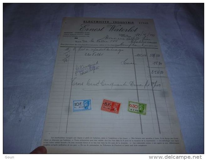 FF2 Facture Ernest WATERLOT Jumet Electricité Industrie 1942 Avec Timbres Fiscaux - 1900 – 1949