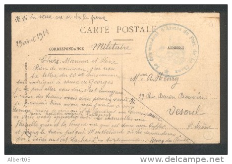 Cachet Le Commandant D'Armes Du Fort De Lachaux - Montbéliard - 29 Août 1914 - Guerre De 1914-18