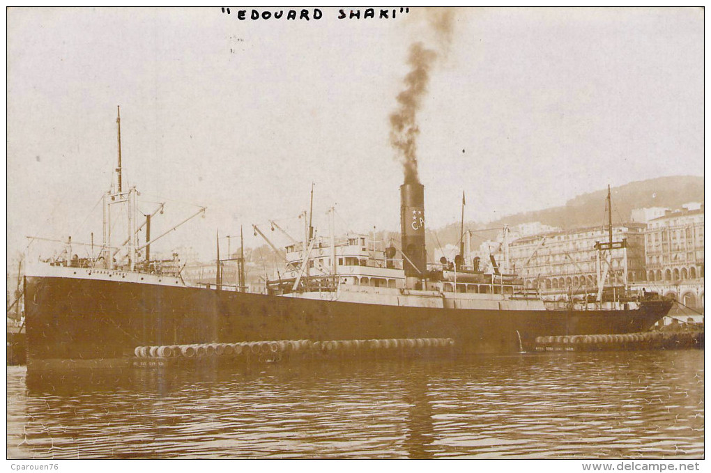 Cpa Carte Photo I Bateau Identifié "  Edouard Shaki "  Des Afréteurs Réunis  Transport Maritime Construit Newcastle 1918 - Ferries