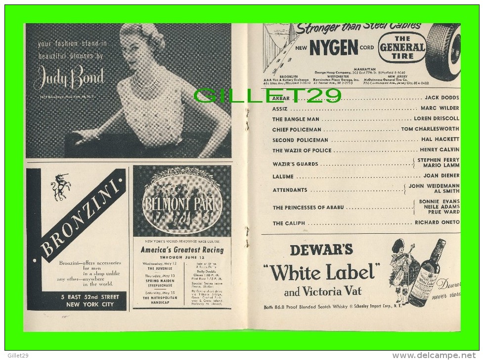 PROGRAMMES - PROGRAM - "KISMET" THE PLAYBILL FOR THE ZIEGFELD THEATRE IN 1954 - 40 PAGES - - Programmes