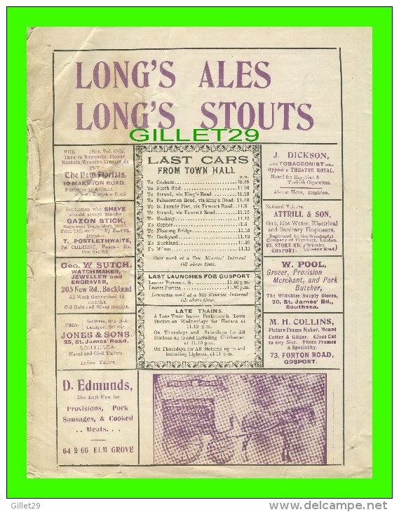 PROGRAMMES - PROGRAM - NEW THEATRE ROYAL PORTSMOUTH, 1897  - "BREWATER'S MILLIONS"  - MR. J. W. BOUGHTON - 8 PAGES - - Programmes