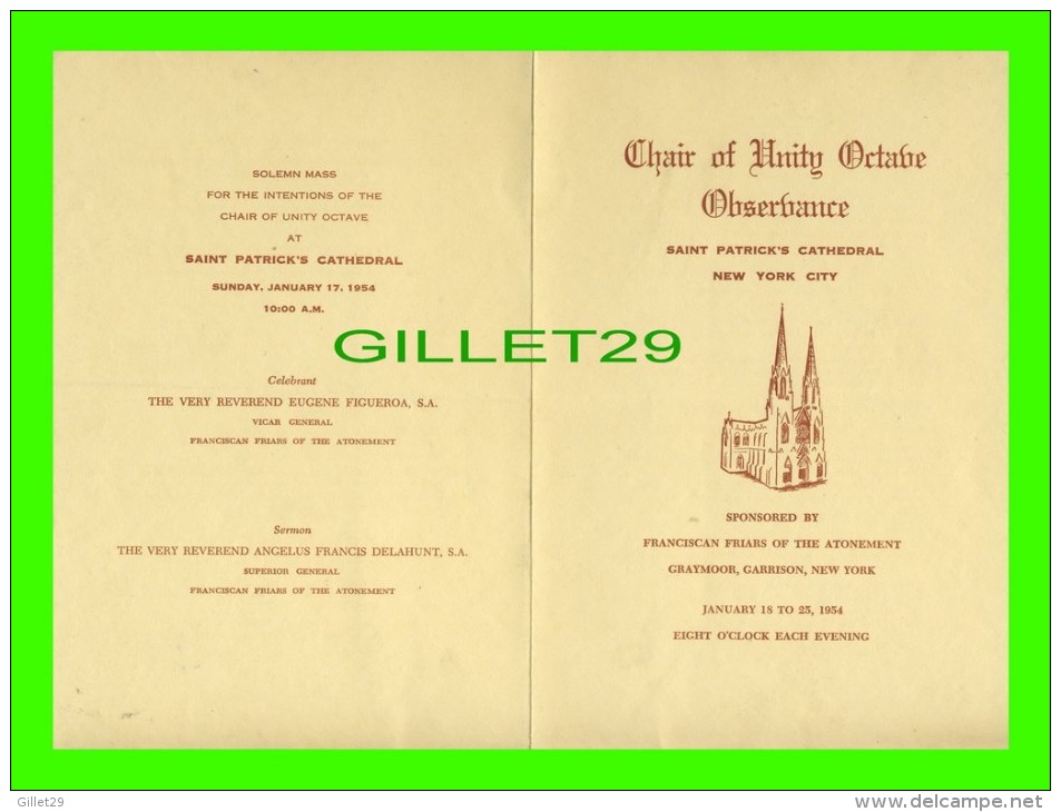 PROGRAMMES - PROGRAM - CHAIR OF UNTY OCTAVE AT SAINT PATRICK'S CATHEDRAL, NYC, 1954 - - Programmi