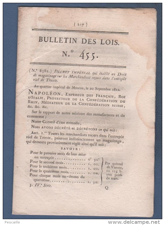 BULLETIN DES LOIS 1812 - TRIESTE - TURIN - MINISTERE DE L'INTERIEUR - GRAND DUCHE DE BERG - HOTEL INVALIDES - Décrets & Lois