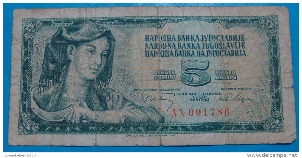 YUGOSLAVIA 5 Dinara 1968, VG+, PICK-81a,RARE, BAROCK SERIAL. - Yugoslavia