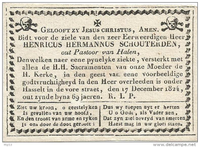 183.HENRICUS HERMANNUS SCHOUTERDEN - OUT PASTOOR VAN HALEN - HASSELT 1824 (bijna 69 Jaar) - Imágenes Religiosas