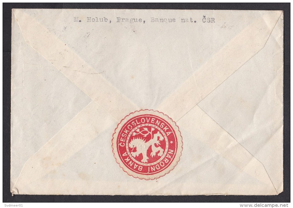 Czechoslovakia: Cover To Netherlands, 1946, 1 Stamp, Seal National Bank At Back, Cancel Airplane (crease & Discolouring) - Briefe U. Dokumente