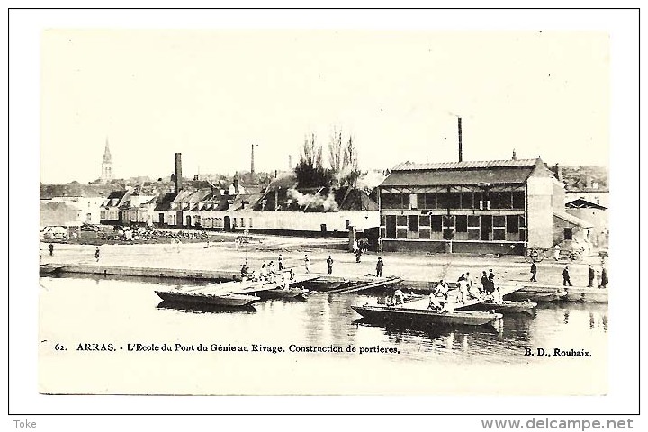 CPA ARRAS Ecole De Pont Du Genie Au Rivage , Construction De Portieres , Animee Soldats Armee Militaria , Pas De Calais - Arras