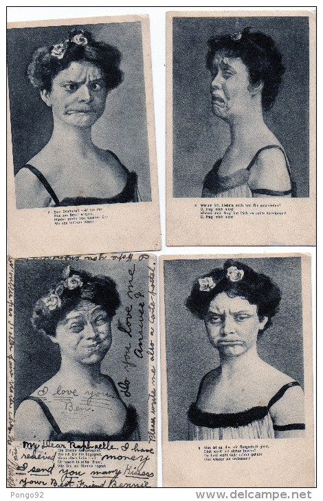 Lot De 4 Cpa 1904, Grimaces D´une Jeune Femme Avec Poèmes  (51.40) - Autres & Non Classés