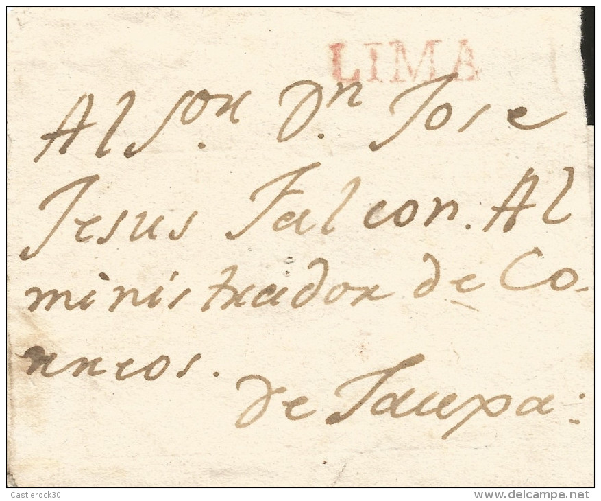 G)1807 PERU, LIMA LINEAL RED CANC., CIRCULATED COVER TO TAUXA POSTMASTER, XF - Peru