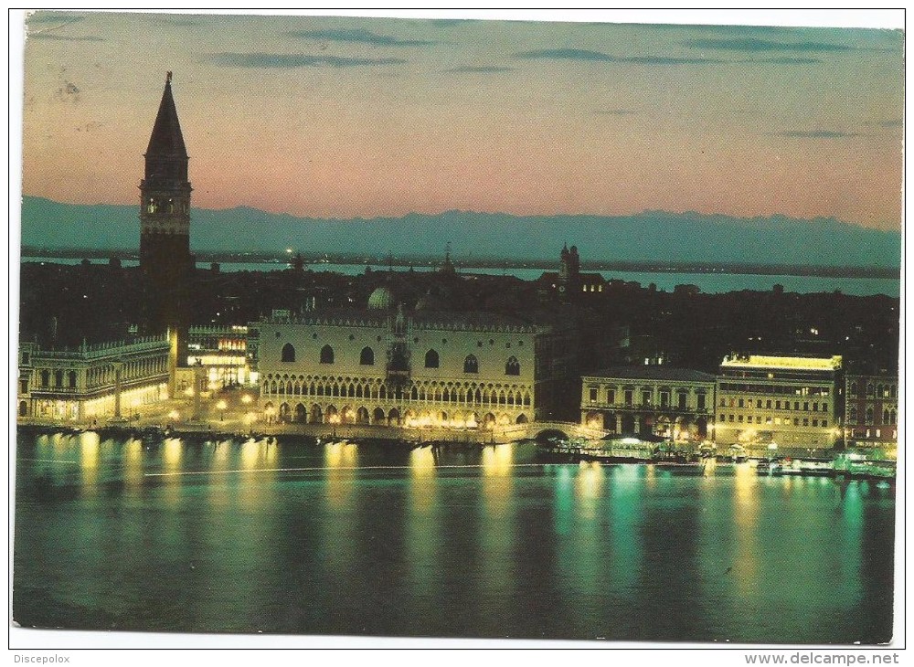 O325 Venezia - Panorama Notturno Del Bacino Di San Marco - Notte Night Nuit Nacht Noche / Viaggiata 1966 - Venezia (Venice)