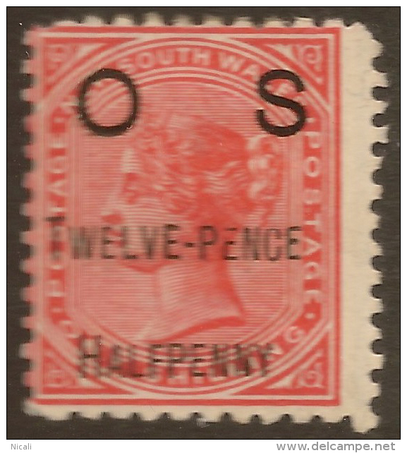 NSW 1891 12 1/2d On 1/- Official SG O57 HM #QO232 - Neufs