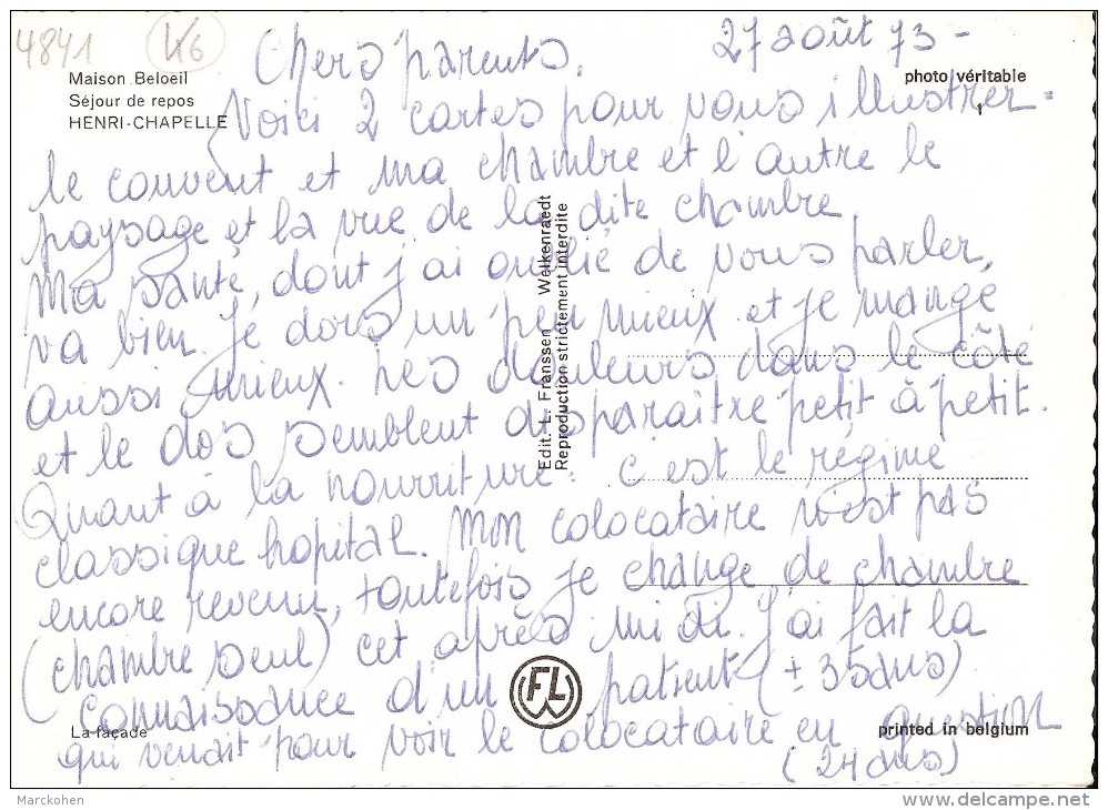 WELKENRAEDT - Henri-Chapelle (4841) : Maison Beloeil. Repos Et Convalescence Pour Hommes Et Dames. La Façade. CPSM. - Welkenraedt