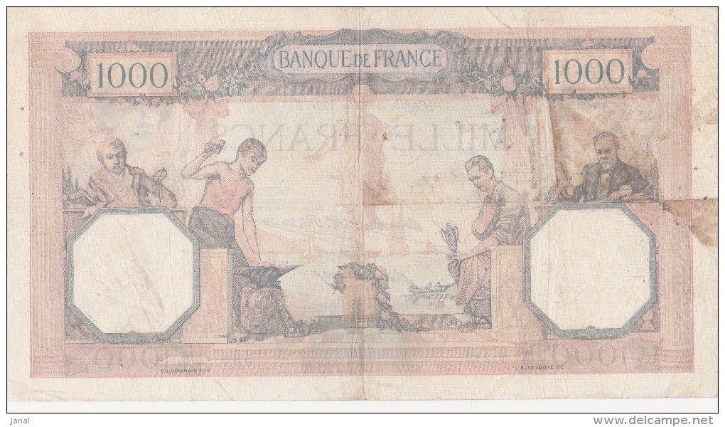 - BILLETS -  1000 F - CERES ET MERCURE -  N° F 212 - 589 - 5 MAI 1927 - 1 000 F 1927-1940 ''Cérès Et Mercure''