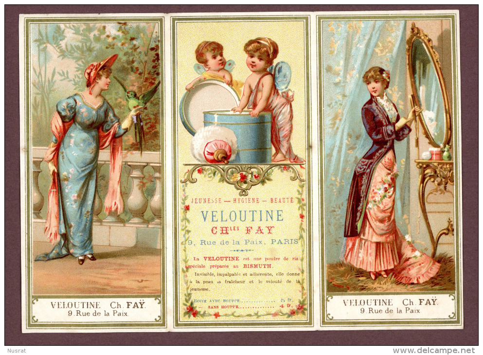 Paris, Chromo Lith. Testu & Massin TM14-60, Triptyque, Publicité Veloutine Ch. Faÿ, Jeunes Femmes Romantiques Et Anges - Autres & Non Classés