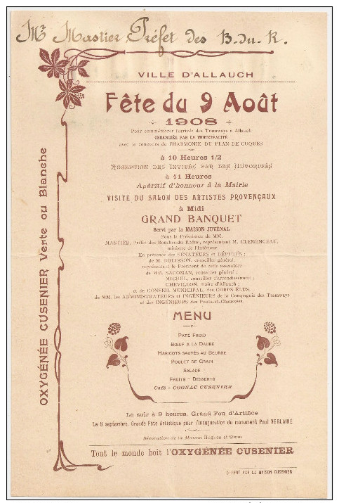 Collection de MENUS - PRÉFET des BOUCHES-du-RHÔNE / Georges MASTIER / MARSEILLE +++ x1 ALBUM / x17 Menus Séparés ++ TOP