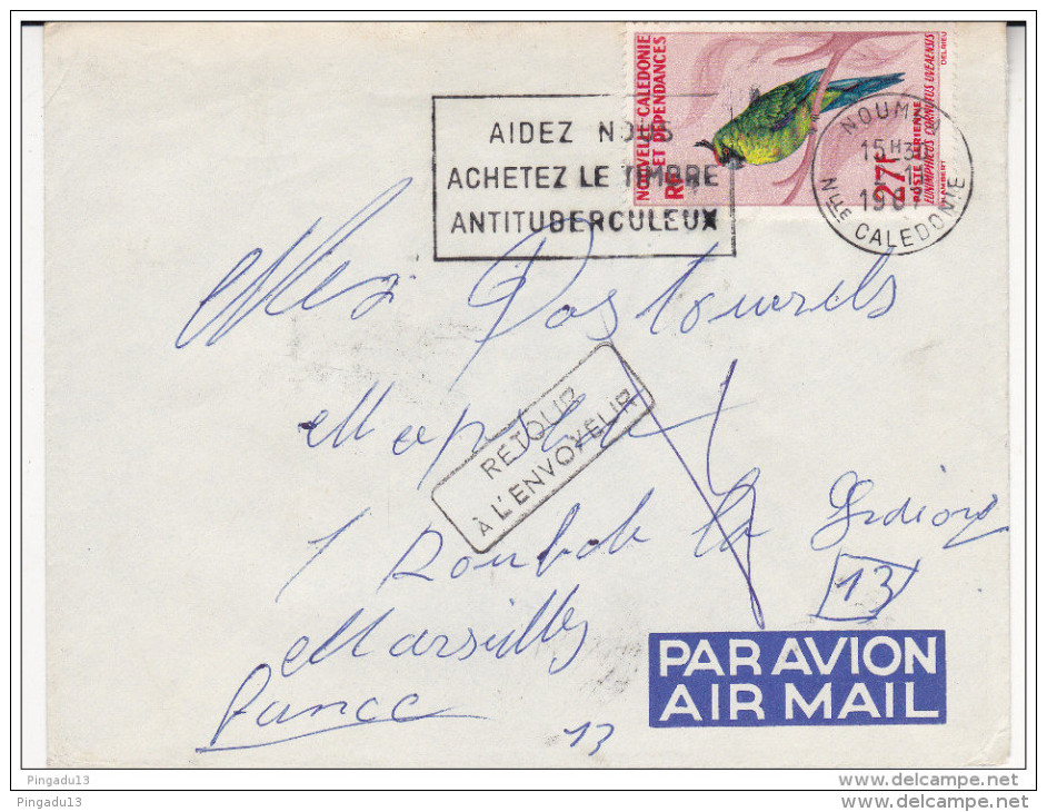 Au Plus Rapide Marcophilie Nouméa 2 Novembre 1967 Messageries Maritimes Griffe Voie Inconnue Retour à L´envoyeur - Storia Postale