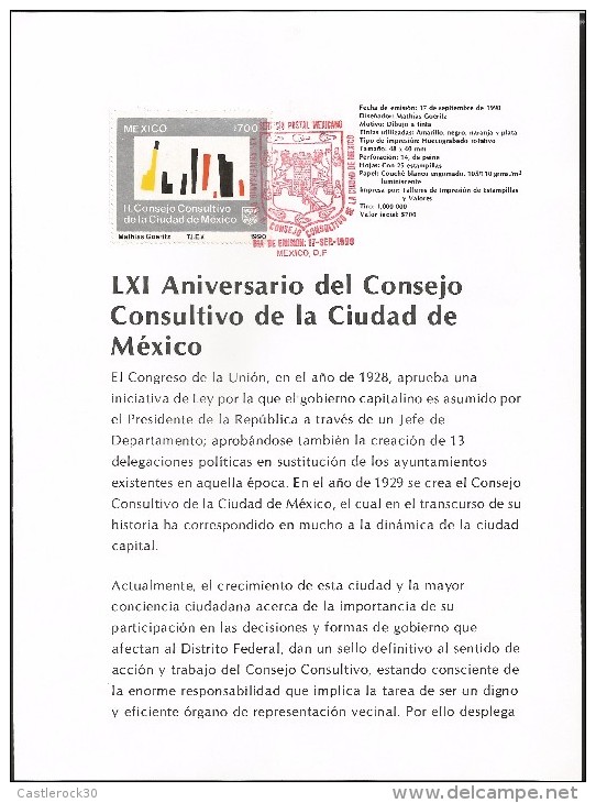 E)  1990 MEXICO, ART, LXI ANNIVERSARY OF THE ADVISORY COUNCIL OF THE CITY OF MEXICO, FDB - Mexico