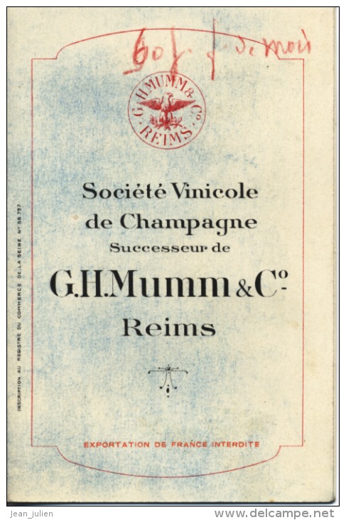 23 - BENEVENT  - CARTE PUBLICITAIRE  -  " L. CHEVALIER "  - Agent Général - CHAMPAGNE G.H. MUMM  - - Altri & Non Classificati