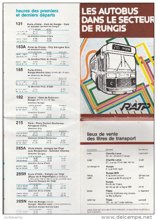 RATP Plan De Réseau Secteur De Rungis-  SC 10 En Page De Garde - Europa