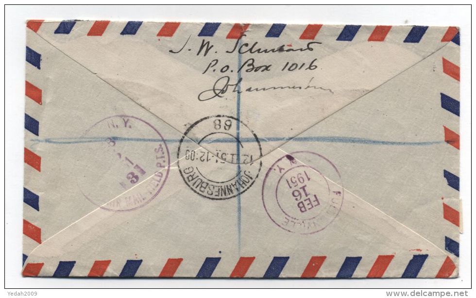 South Africa/USA REGISTERED AIRMAIL COVER 1951 - Luchtpost