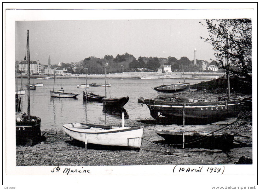 CPA SAINTE MARINE FINISTERE  10 AVRIL 1939 BARQUES ECHOUEES MAREE BASSE CARTE PHOTO AGFA - Combrit Ste-Marine