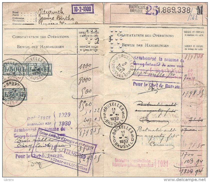 Bruxelles - Brussel / Livret D´ épargne - Spaarboekje / Brussel / 1929-1962 - Historical Documents