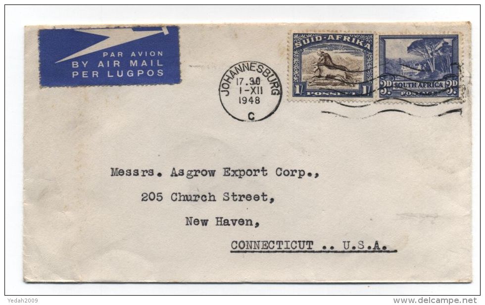 South Africa/USA AIRMAIL COVER 1948 - Luchtpost