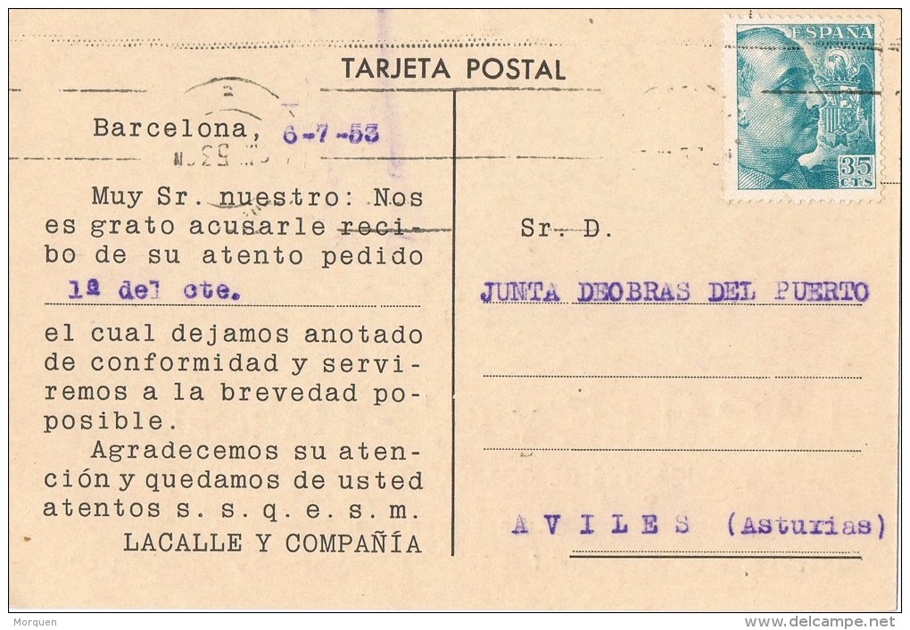 15937. Tarjeta Comercial Privada BARCELONA 1953. Correas Y Gomas - Cartas & Documentos