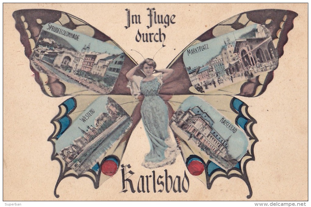 IM FLUGE DURCH KARLSBAD : PHOTOMONTAGE - SURRÉALISME / SURREALISM : FEMME-PAPILLON / BUTTERFLY-LADY ~ 1910 (s-889 - Autres & Non Classés