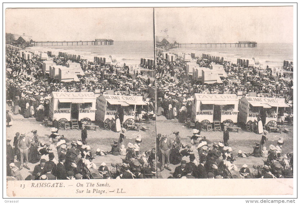 CPA STEREOSCOPIQUE RAMSGATE  ANGLETERRE 13 LL SUR LA PLAGE ANIMATION BAINS TAYLOR - Ramsgate