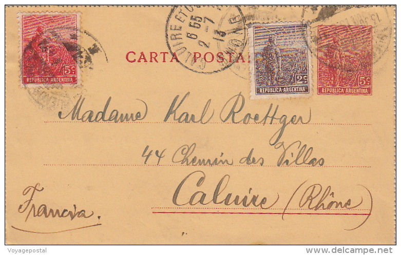 1913- Entier + Complement CaD Buenos-Aires >> France - Entiers Postaux