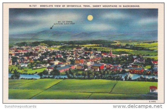 Tennessee BIrds Eye View Of Sevierville At Night With Great Smoky Mountains In Background Curteich - Smokey Mountains