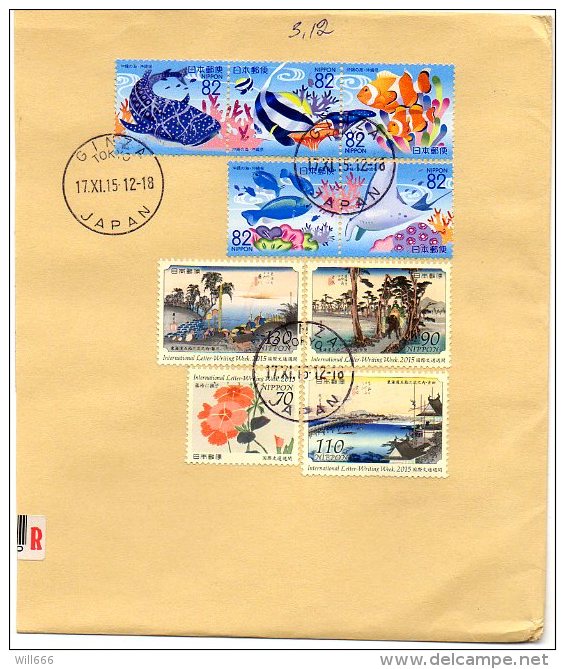 2015 JAPAN - Fishes, Letters Week - Used Stamps
