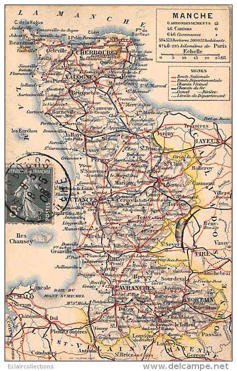 Manche     50       Carte Géographique Du Département - Autres & Non Classés