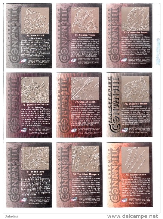 LOT OU SERIE INCOMPLETE DE 88/90 CARTES TRADING CARDS CHROMIUM CONAN DE 1995 EN PARFAIT ETAT (20 PHOTOS)