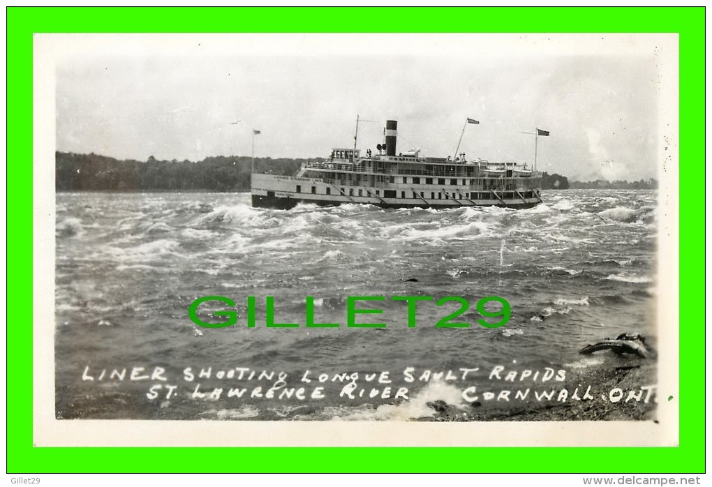 SHIP - " RAPIDS KING " -  CORNWALL, ONTARIO - LINER SHOOTING LONGUE SAULT RAPIDS, ST LAWRENCE RIVER - SHIP - - Commerce