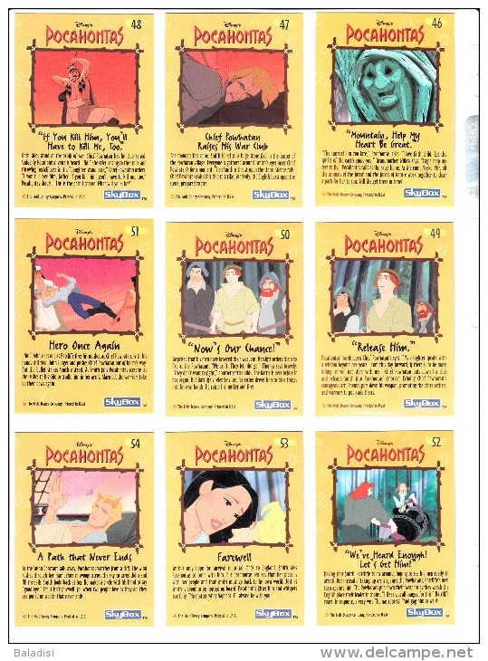 LOT OU SERIE INCOMPLETE DE 96/102 CARTES TRADING CARDS POCAHONTAS DE 1995 EN PARFAIT ETAT (24 PHOTOS)