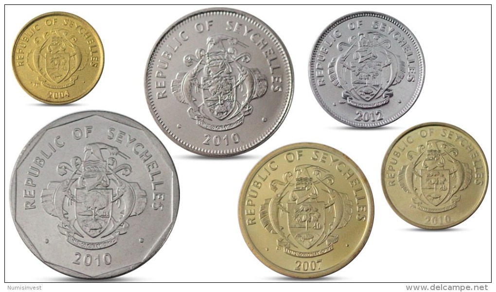 SEYCHELLES CURRENCY SET 6 COINS 1, 5, 10, 25 CENTS, 1, 5 RUPEES UNC - Seychelles