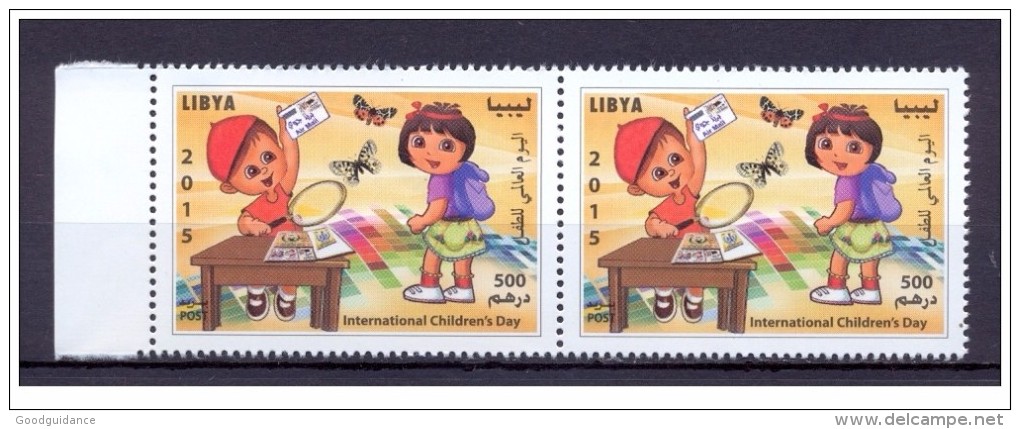 2015 - Libya- International Children’s Day  Butterflies- Pair Of Perforated Stamps MNH** - Libië