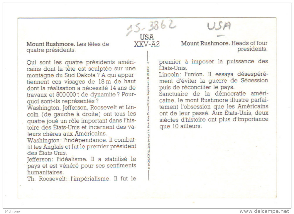 Etats Unis: Mount Rushmore, Les Tetes De Quatre Presidents, Heads Of Four Presidents (15-3862) - Mount Rushmore