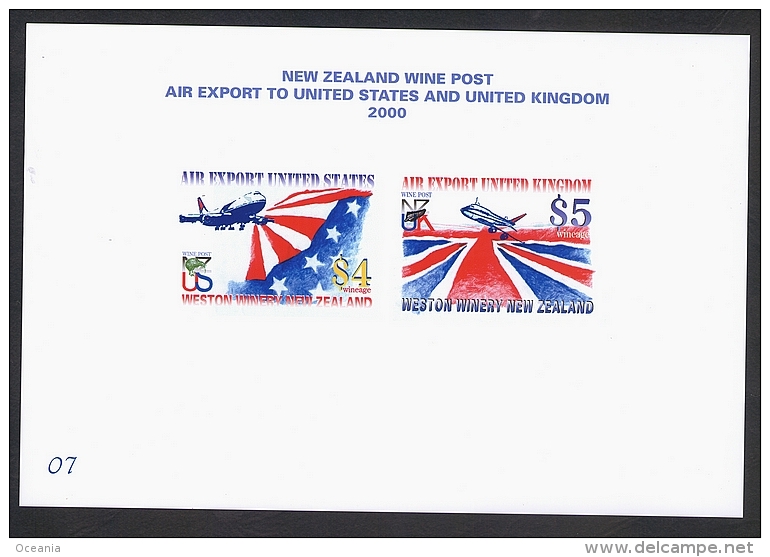 New ZEaland Wine Post Air Export Stamps On Numbered Presentation Card - Other & Unclassified