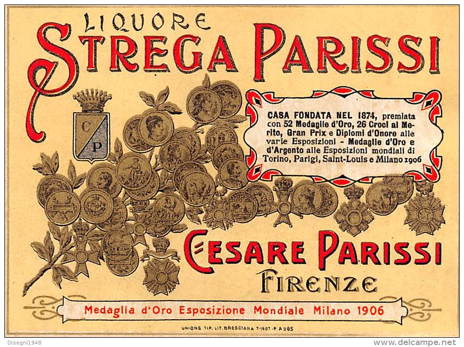 04501 "FIRENZE - STREGA PARISSI - LIQUORE - CESARE PARISSI" ETICHETTA ORIGINALE - Altri & Non Classificati