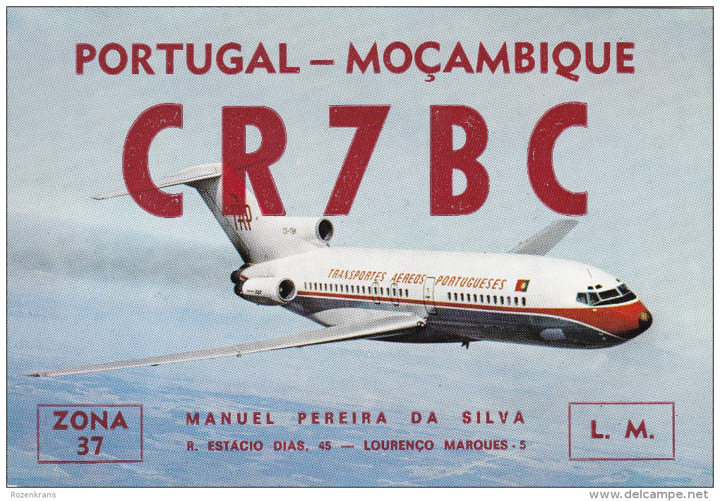 QSL Card Amateur Radio CB 7 Feb 1969 TAP Boeing 727 Portugese Airways Airplane Maputo Mocambique Mozambique - Radio Amateur