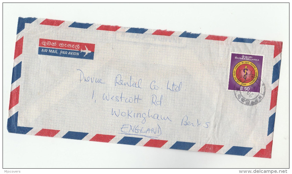 1986 Air Mail SRI LANKA COVER Stamps 8.50  LEAGAL MEDICINE  Health To GB - Sri Lanka (Ceilán) (1948-...)