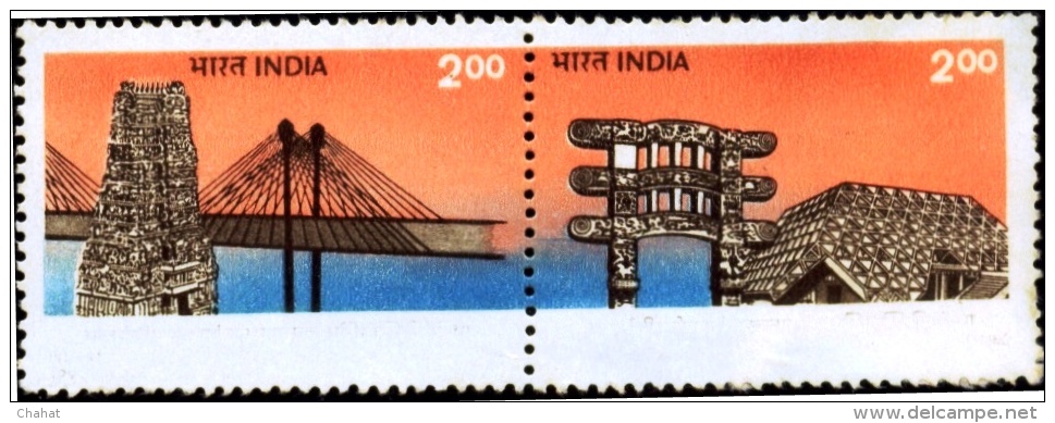 BRIDGES-ARCHITECTURE-BUDDHISM-TEMPLES-ERROR-DRY PRINT-RARE-INDIA-MNH-B6-686 - Errors, Freaks & Oddities (EFO)