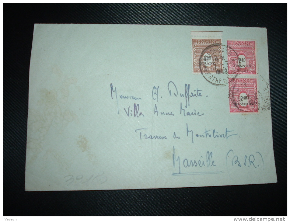 LETTRE TP ARC DE TRIOMPHE 2 40 X2 + TP 1 20 OBL.7-7-1948 NANCY GARE (54 MEURTHE-ET-MOSELLE) - 1944-45 Triomfboog