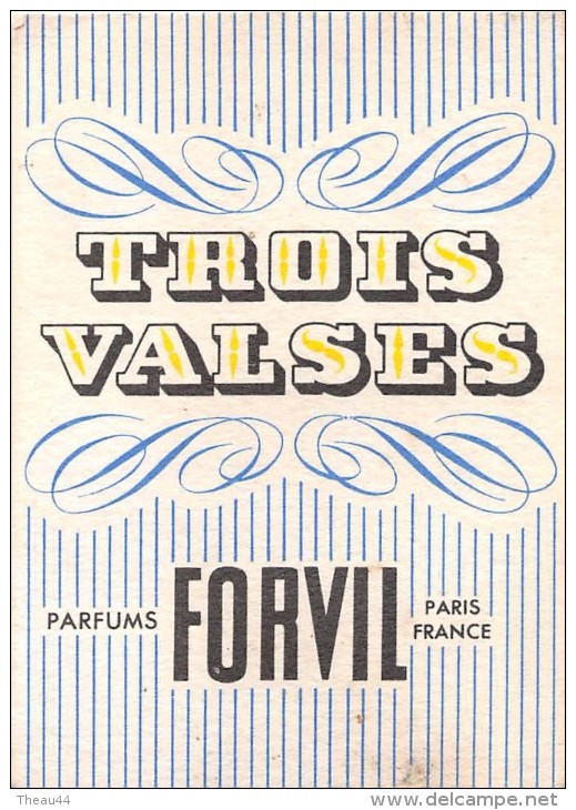 ¤¤  -  Carte Parfumée  -  " TROIS VALSE " De FORVILLE  -  Parfum   -  ¤¤ - Antiguas (hasta 1960)