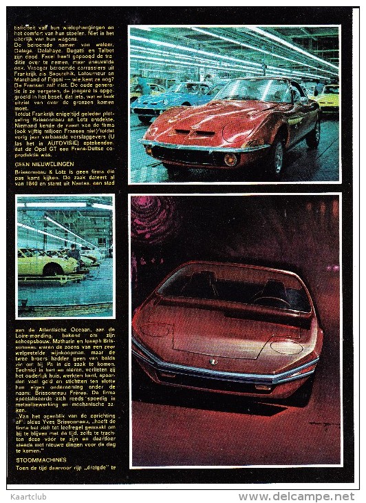 BRISSONNEAU & LOTZ - Carrossiers, Nantes (F.) - Production OPEL GT ( See 4 Scans) - Auto's